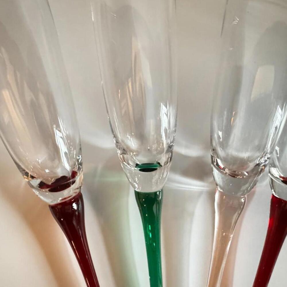 4 Vintage 80’s Long Stemmed Handblown Glass Champagne Flutes (Vase Not Included)